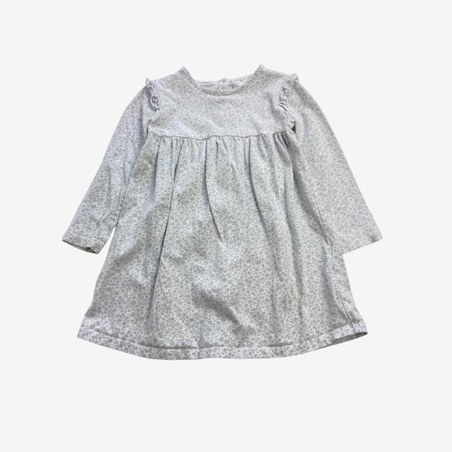 Blue and White Floral jersey Dress With Frill Shou