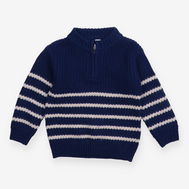 Knitted Sweater 1/4 Zip Blue with White Strip