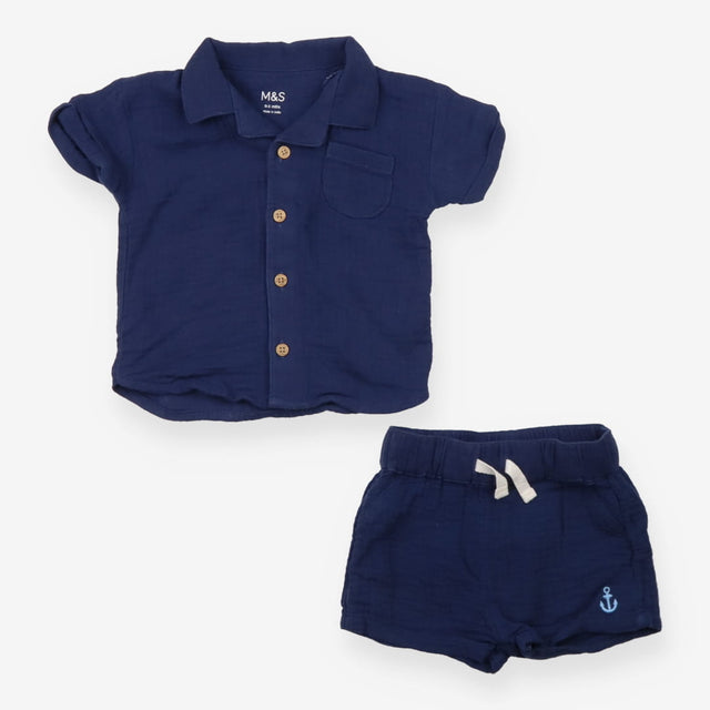 Shirt and Shorts Navy Muslin Anchor