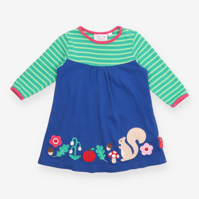 Dress Long Sleeve Green Stripe Squirrel Nature App