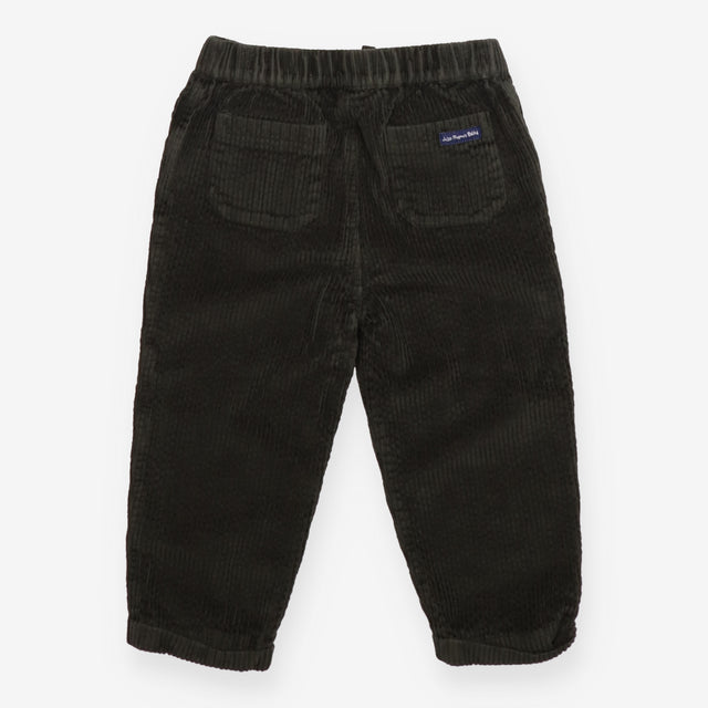 Green velour cord trousers with tie waist