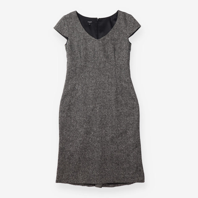 Shift Dress Charcoal Tweed V Neck Cap Sleeve