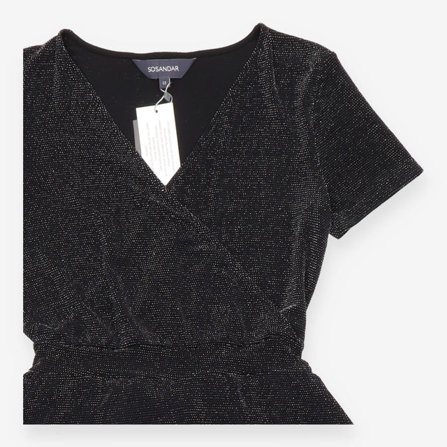 Wide Leg Jumpsuit in Black with Metallic Sparkle