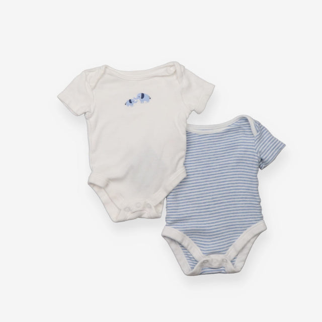 Bodysuit blue stripe white elephant 2pk