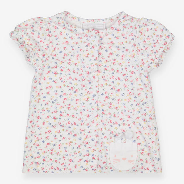 Romper jersey white small flowers bunny pocket