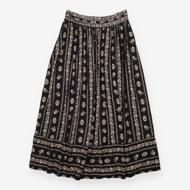 Maxi Skirt Black Cream Printed Long Length