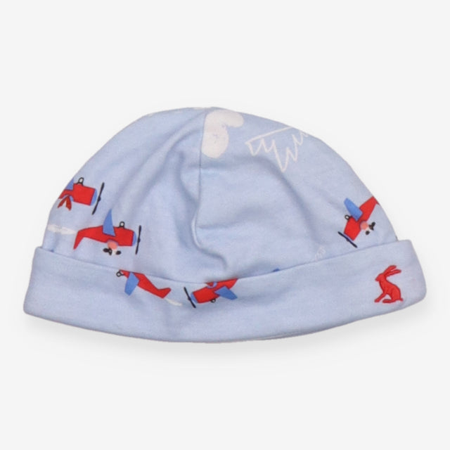 Baby blue baby hat with planes