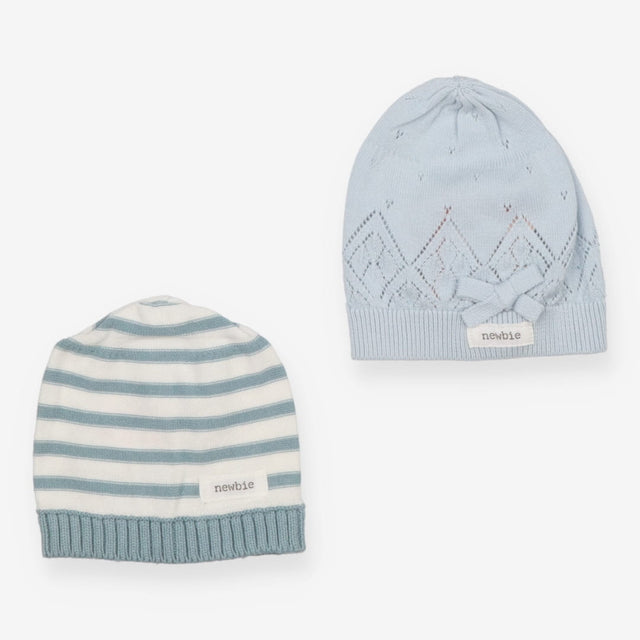 Baby Hats Knit Blue Striped 2-Pack