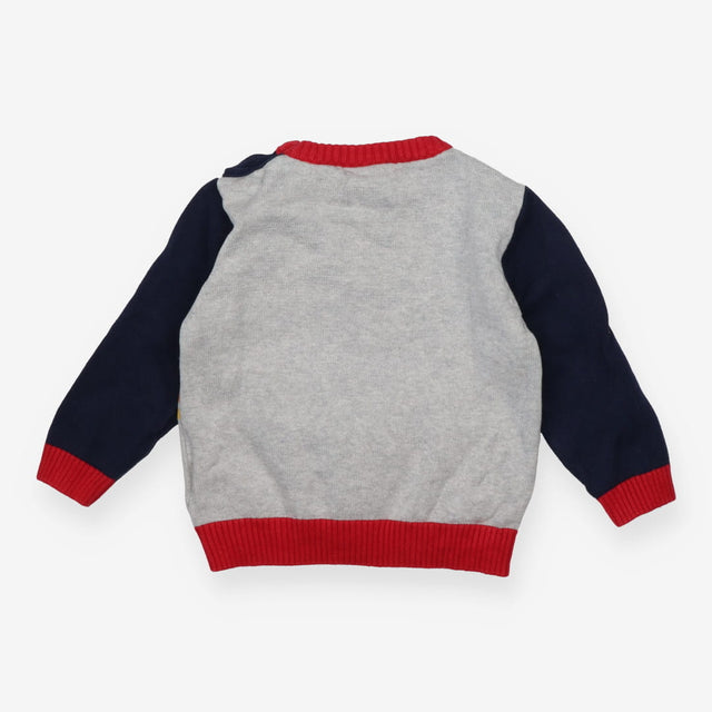 Sweater knit grey red tractor blue sleeves