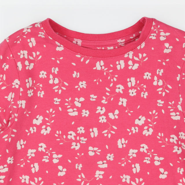 Dress Long Sleeve Jersey Pink with White Floral Pr