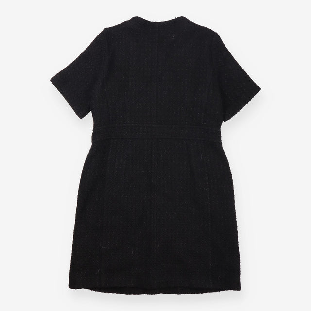 Mini Dress Black Bouclé Gold Button Short Sleeve