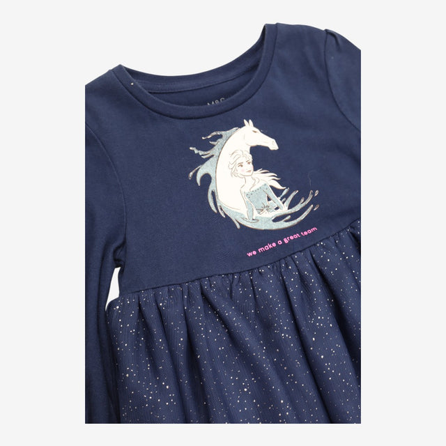 Dress Jersey Navy Frozen Print with Sparkly Tulle