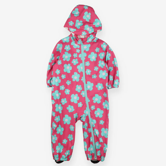 Puddlesuit Towelling Lined Pink with Green Flowers
