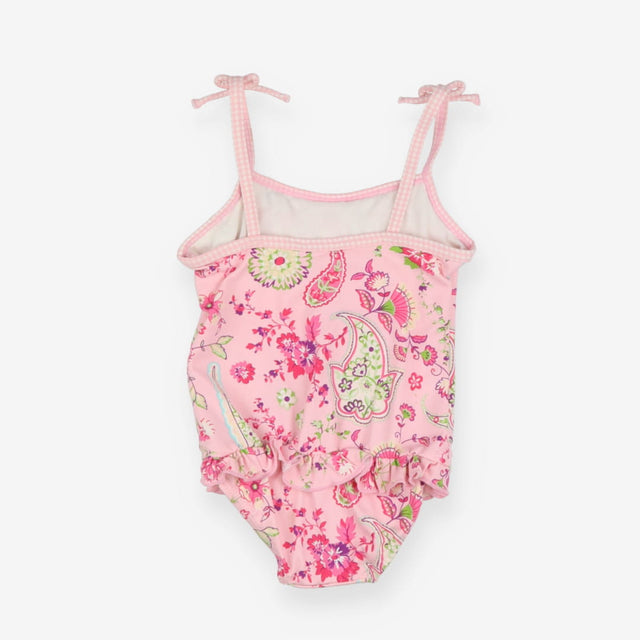 Swimsuit pink flowers frill neck and bottom