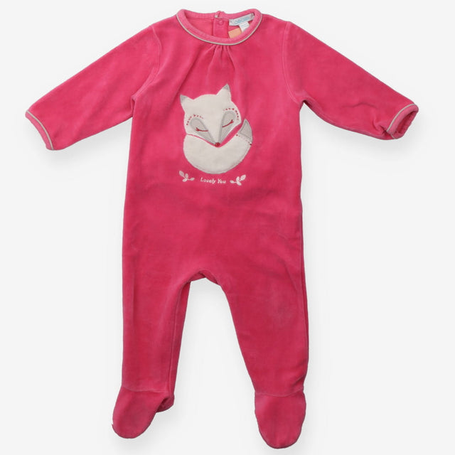 Pink velour sleepsuit with white fox
