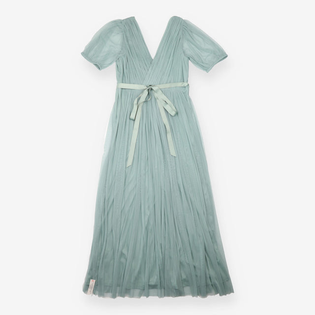 Monsoon Dress Sage Green Tulle Pleated Maxi