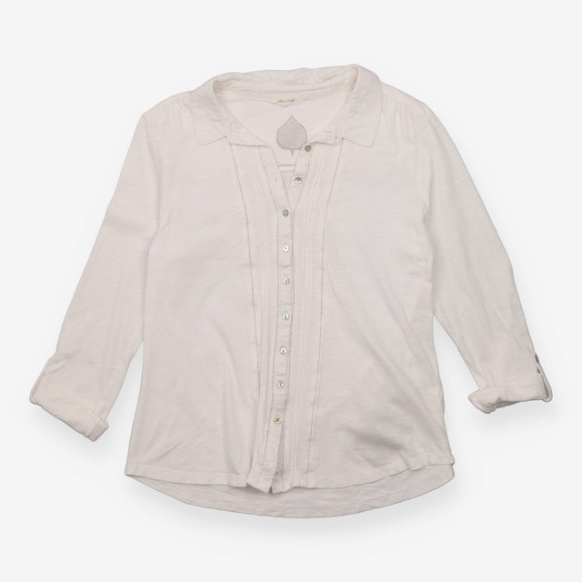 Ivory Pintuck Lace Trim Cotton Shirt