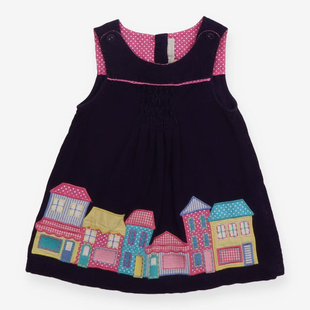 Pinafore cord purple houses