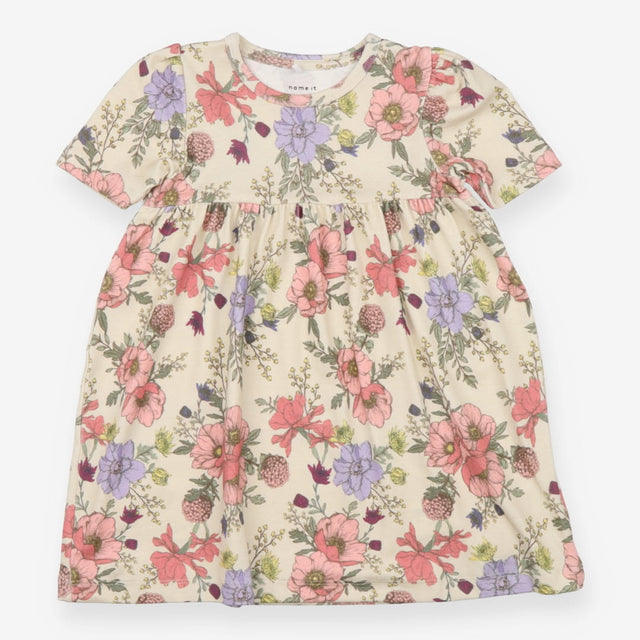 Dress SS jersey cream large flowers