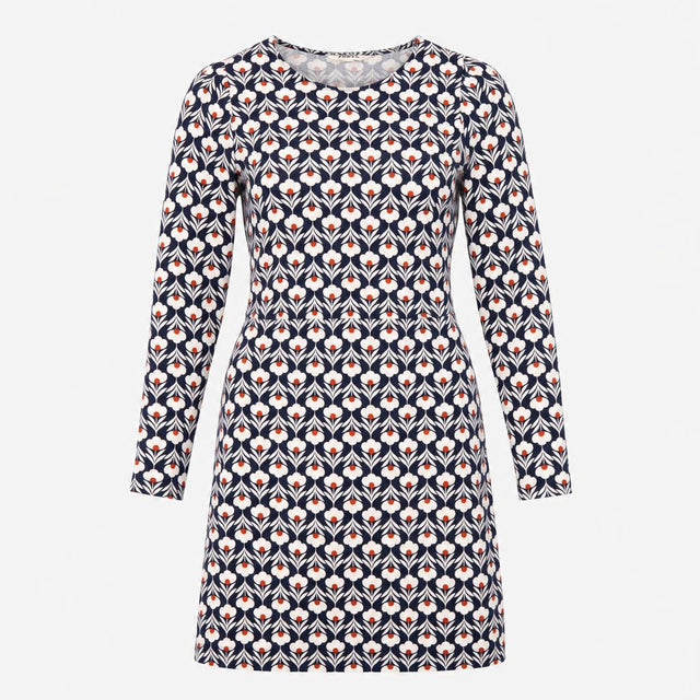 Dress Jersey Long Sleeve Printed Navy