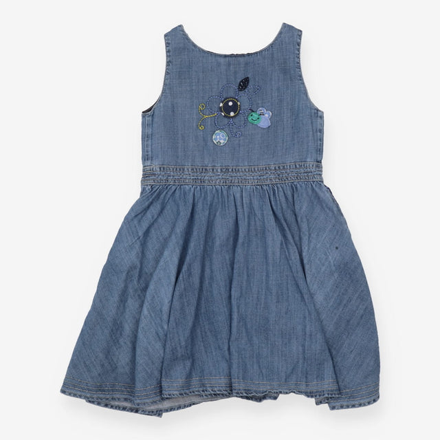 Pinafore denim spot pockets flowers ladybugs