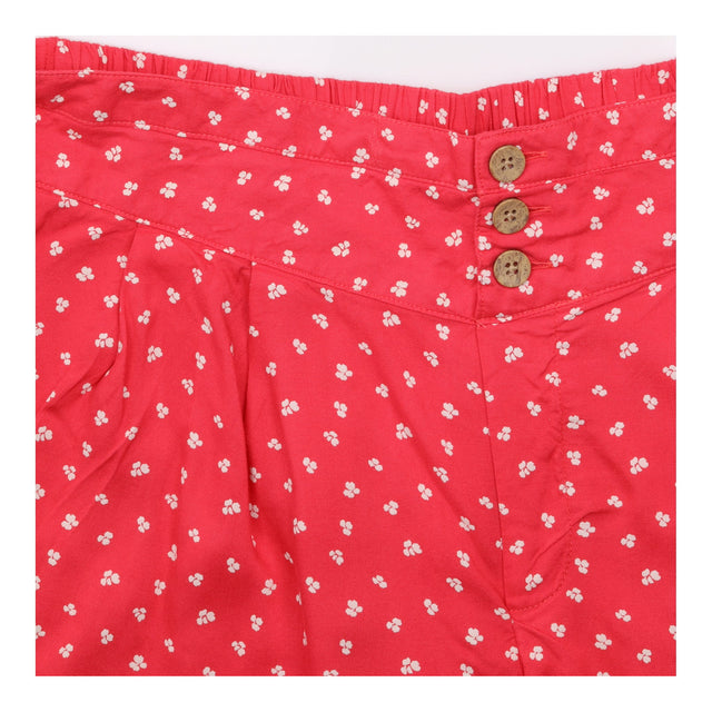 Bright Pink White Ditsy Floral High Waist Button F