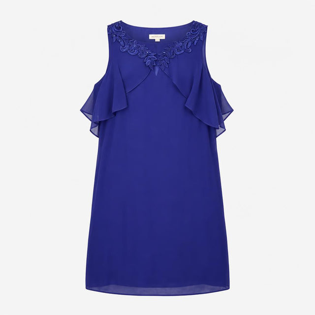 Royal Blue Sequined Lace Embellished Cape Sleeve V