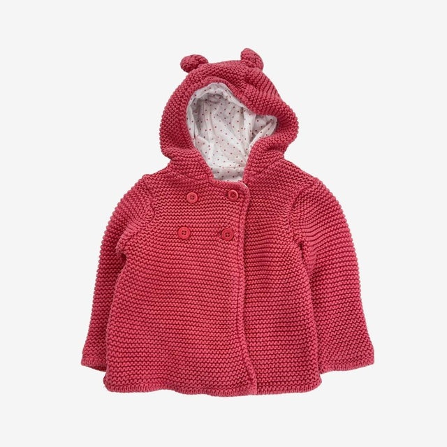 Pink Knit Hooded Cardigan with Spotty Lining