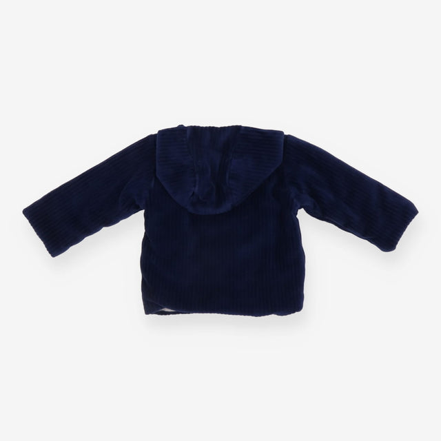 Hooded Cardigan Velour Blue with Striped Lining