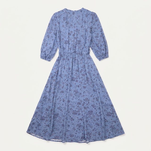 Blue Leopard Print Frill Waist Midi Dress