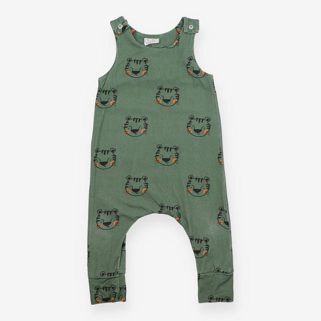 Jersey Romper Green with Tiger Drawing Faces