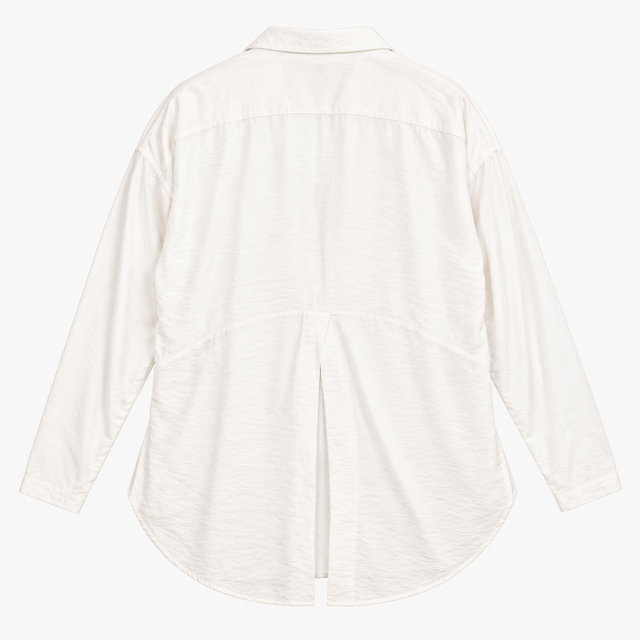 Blouse White V-Neck Long Sleeve Oversized Dip Hem