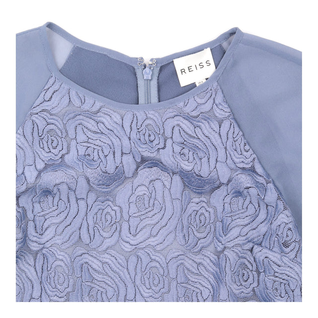 Midi Dress Grey Rose Embroidered Sheer Sleeve