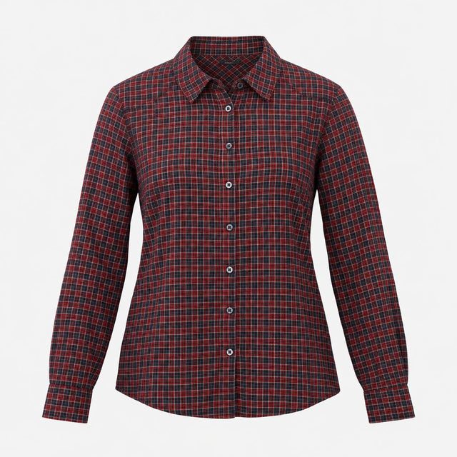 Red Navy Blue Plaid Tartan Check Cotton Lurex Long