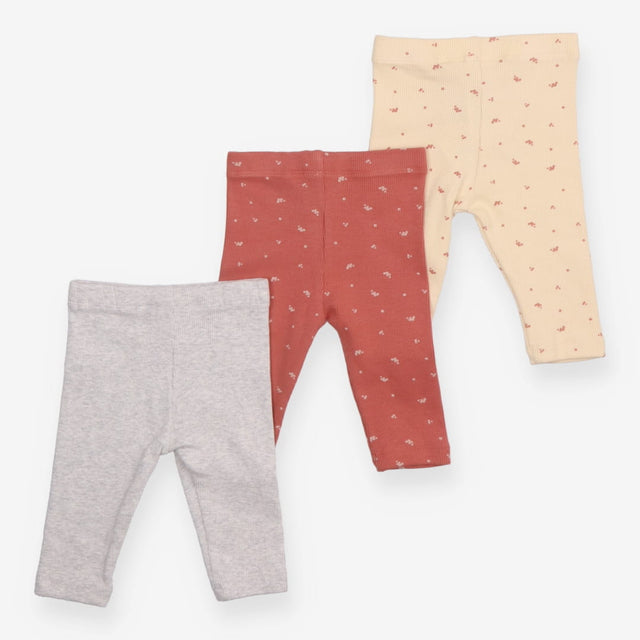 Leggings 3 pc rib small flower brown cream brick