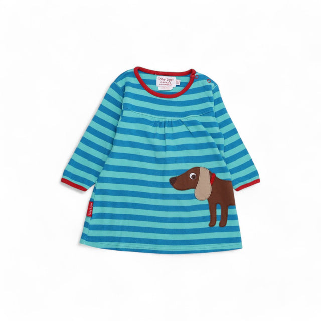 Blue and Green Stripe Sausage Dog Dress
