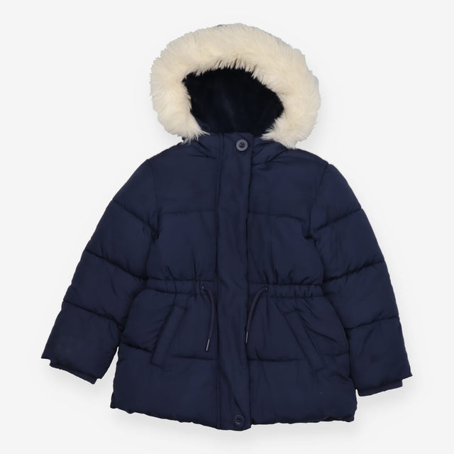 Puffer Coat Navy with White faux Fur Hood
