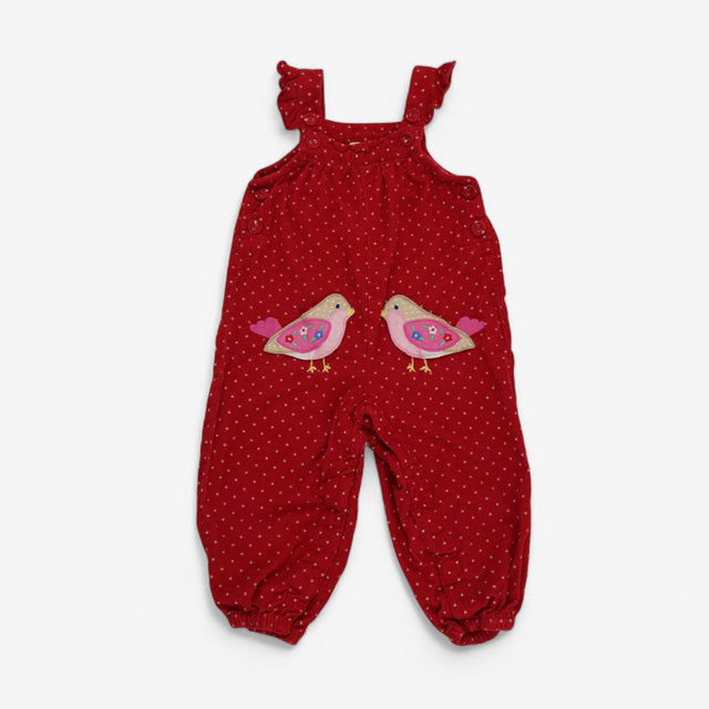 Dungarees Cord Red spot with Bird Applique