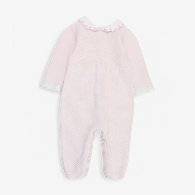 Knit Romper Pink with Floral Collar