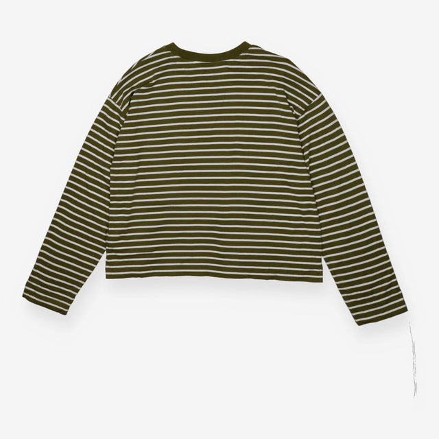 Long‑Sleeve Boxy T‑Shirt, Green & White Stripe