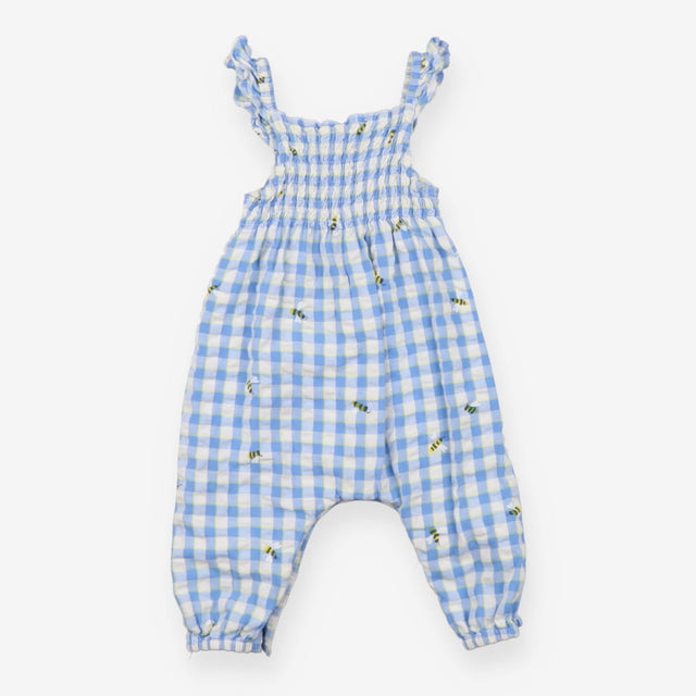 Romper Woven Blue Check with Bees