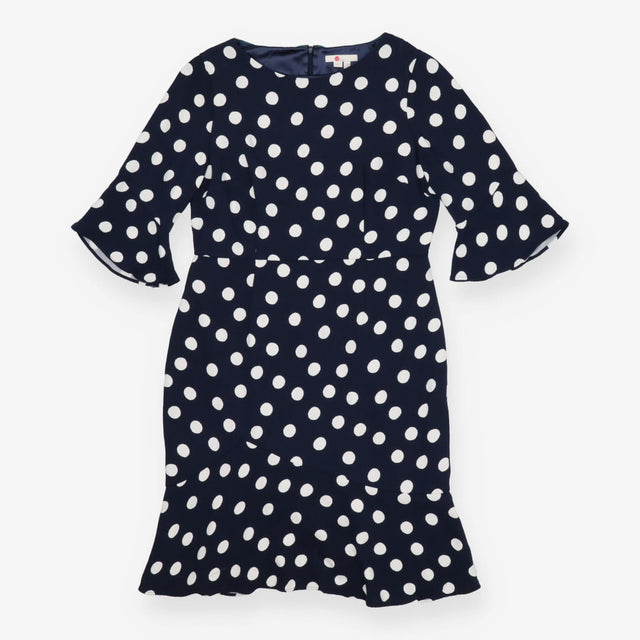 Navy Polka Dot Dress Midi Length
