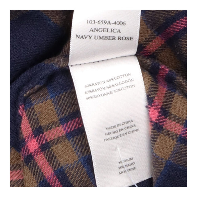 Shirt Navy Rose Plaid Puff Sleeve Rayon Cotton