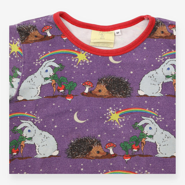 Coddi Womple T-shirt purple rabbits and hedgehog