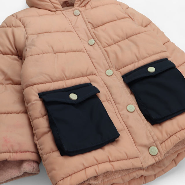 Coat Puffer Pink and Navy Dinosaur