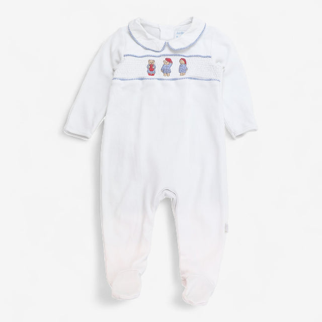 Sleepsuit White Collared with Paddington Smocking