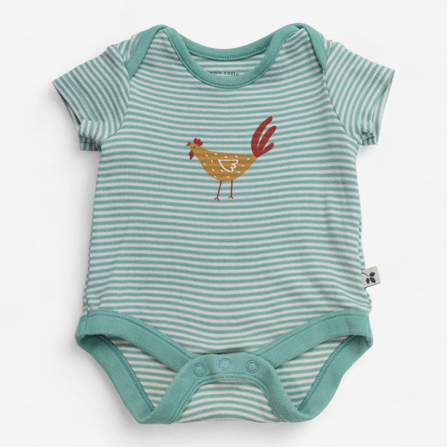 Bodysuit teal stripe chicken