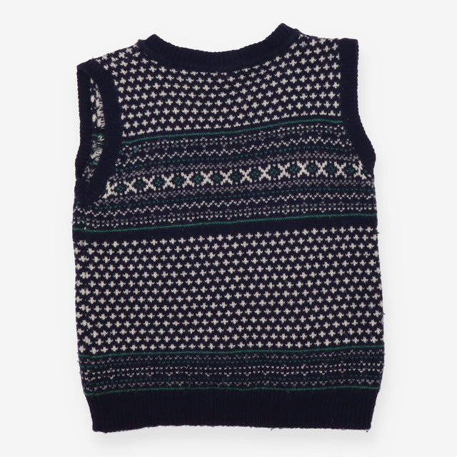 Knit Sweater Vest Navy Patterned