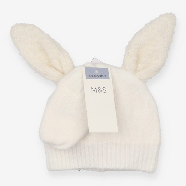 Knit hat white rabbit ears with gloves set