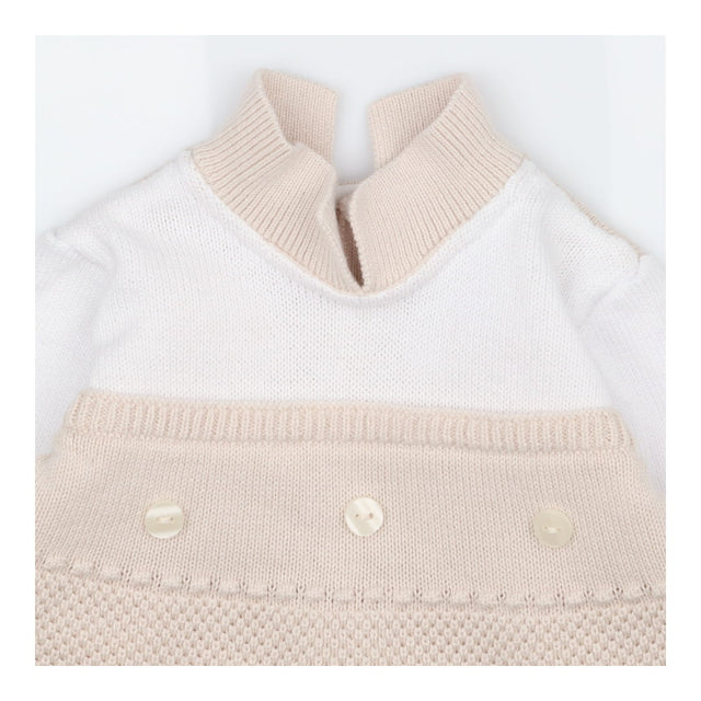 Collared Knit Romper White and Beige
